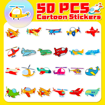 10/25/50pcs Mixed Cartoon Airplanes Plane Stickers for DIY Kids Toy Scrapbooking Stationery Water Bottle Phone Laptop