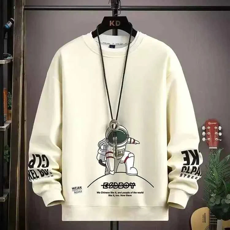 Autumn Men's Sweatshirt Adolescent Astronaut Printed Long Sleeve T-shirt Fashion Men's Clothing Grey O Neck Harajuku Top New