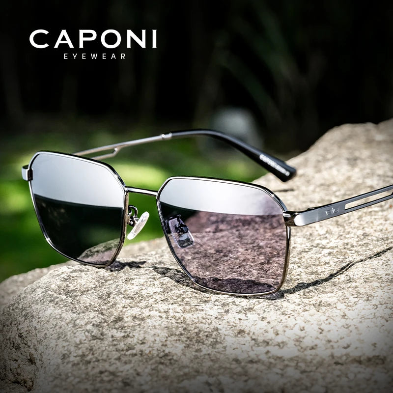 CAPONI Polarized Sunglasses Men Outdoor Brand Design Black Sun Glasses Driving UV400 Protect Photochromic Gray Glasses BS24708