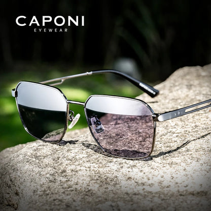 CAPONI Polarized Sunglasses Men Outdoor Brand Design Black Sun Glasses Driving UV400 Protect Photochromic Gray Glasses BS24708