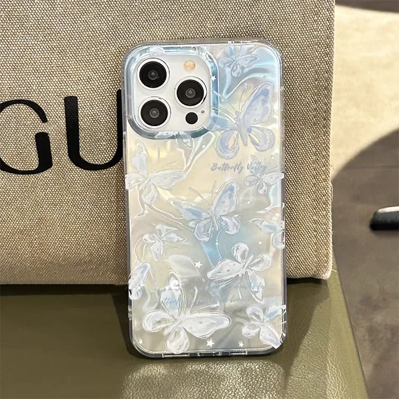 Bowknot Butterfly Pearl Polka Dot Case For iPhone 16 13 15 Pro 12 14 11 Pro Max 16E 7 8 Plus XS Max X XR SE 2020 Girl Cover