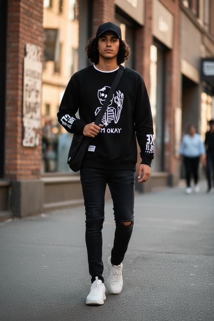 Autumn Men’s Sweatshirt Cool Bear Print Long Sleeve T-shirt Khaki O Neck Harajuku Exclusive Design Top
