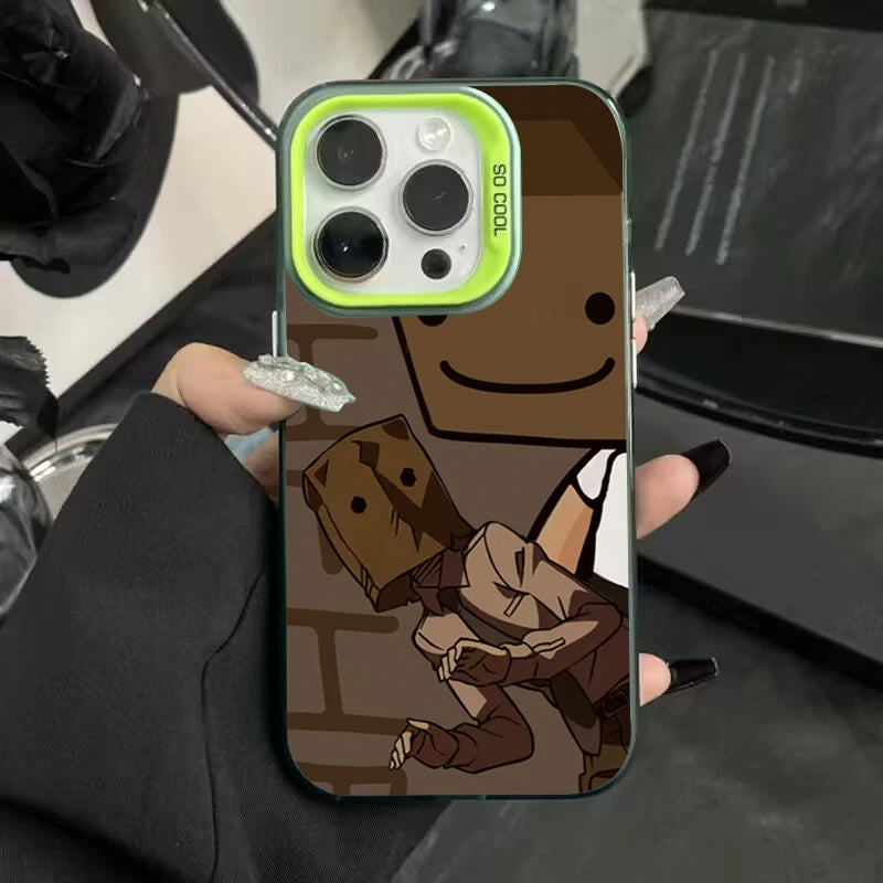 Cartoon Box Man Pattern Plating Phone Case for iPhone 16 15 14 13 12 11 Pro Max 16E XS X XR 7 8 Plus SE2 Shockproof Matte Cover