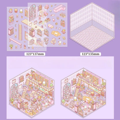 Plus Size 2.5D Cartoon Castle Town Landscape Sticker Scene DIY Toy Game Sticker Festival Birthday Gift for Kid Child Girl