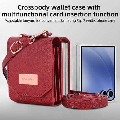 VIETAO Girls' PU Leather Z Flip 7 Card Wallet Phone Case With Crossbody Strap Compatible With Galaxy Z Flip 7 Flip6 Flip5 z4 z3