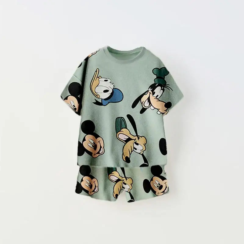 Girls 2025 Summer Outfits Minnie Full Print Tshirt Shorts Casual Sports Loose Clothes Baby Cute Fashion Wear Pink Tracksuits