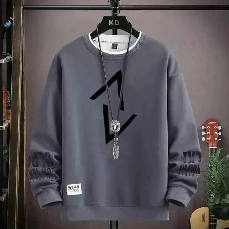 Autumn Men's Sweatshirt Adolescent Astronaut Printed Long Sleeve T-shirt Fashion Men's Clothing Grey O Neck Harajuku Top New