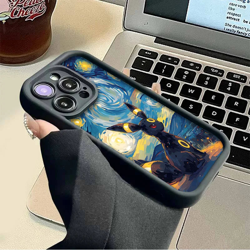 Oil Painting P-Pokemon Case for iPhone 14 15 Pro Max 13 12 11 X XS XR 7 8 Plus SE 2020 Shockproof Soft Silicone Protective Cover