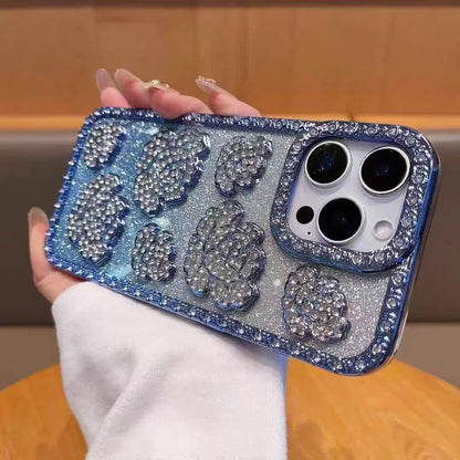 Fashion 3D Diamond Rose Phone Case for iPhone 16 15 14 13 11 12 Pro Max 16 Plus Bling Shiny Gradient Shockproof TPU Soft Cover