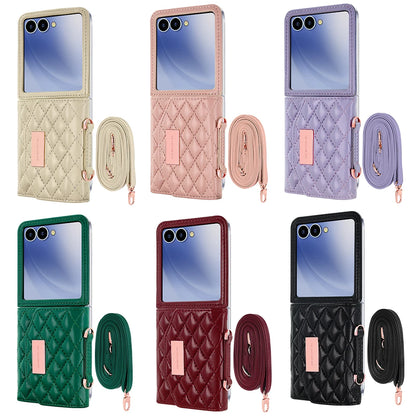 VIETAO Luxury Soft PU Leather Wallet Phone Case for Galaxy Z Flip 7/6/5/4/3 with Crossbody Strap - Durable Protective Cover