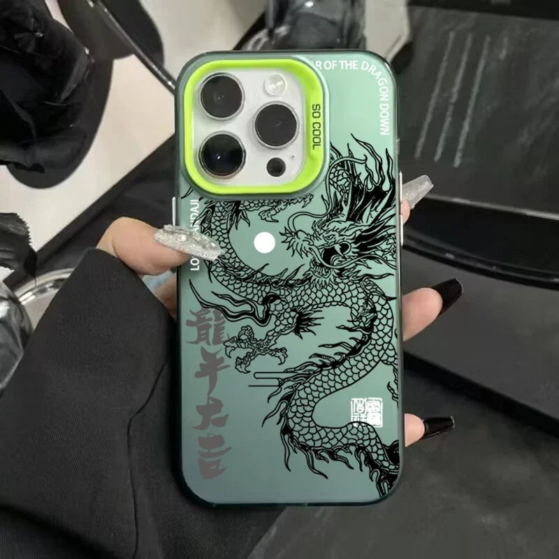 Phone case with dragon design held by a person