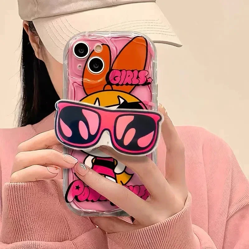 Cartoon Glasses Holder Wave Case for iPhone 16 15 14 11 Pro Max 13 12 Mini XR XS X 8 7 Plus Soft Silicone Back Cover