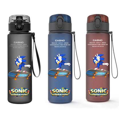 560ML Sonic Hedgehog Sports Water Bottle Portable Gym Travel Clear Leakproof Drinking Bottle Frosted Water Cup Gift for Friends