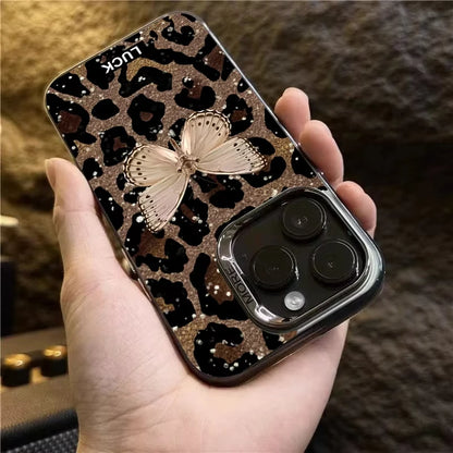 Animal Butterfly Leopard Print Phone Case For iPhone 16 Pro Max 16E 15 14 Plus 13 12 11 Pro X XS XR 7 8 Plus SE Shockproof Cover