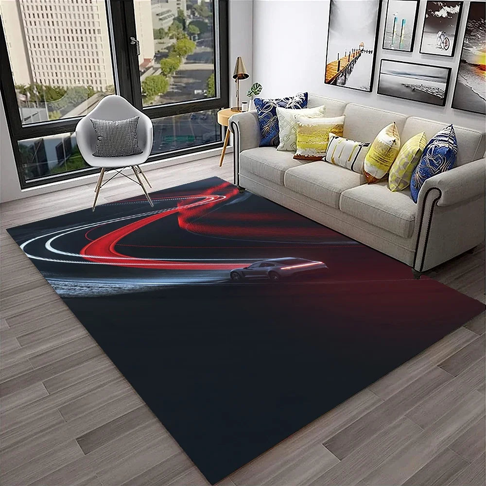 Sports Car Racing Car Carpet Rug for Home Living Room Bedroom Playroom Sofa Doormat Decor,Kids Game Area Rug Non-slip Floor Mat