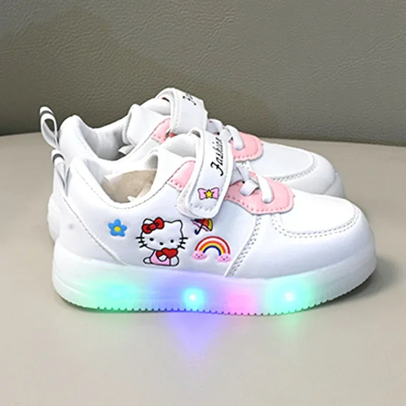 LED Kids Shoes for Girls Cute Cartoon Shoes Baby Girl Kawaii Canvas Shoes Soft Bottom Sneakers Casual Shoes