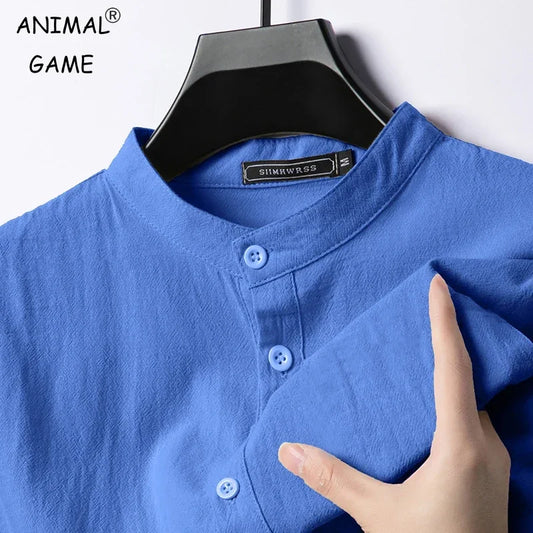 Linen Cotton Shirts for Men Lightweight  Long Sleeve Henley Streetwear Beach Breathable Shirt Hawaiian Large T Shirts for Men