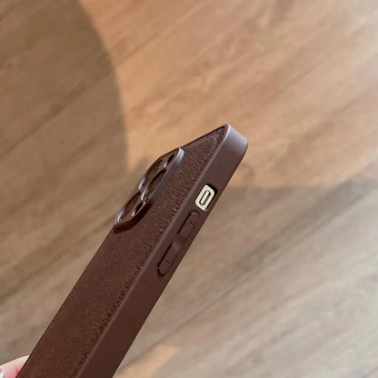 Luxury Solid Color Brown Soft Leather Phone Case For iPhone 15 14 12 13 Pro Max 11 X XS XR 7 8 Plus SE Shockproof Silicone Cover