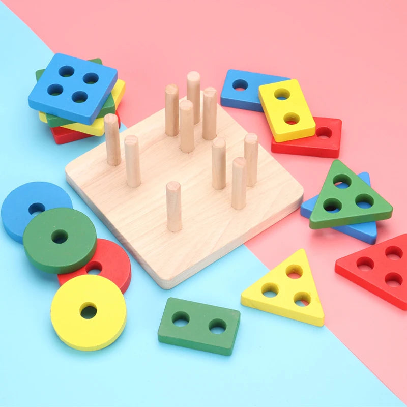 Kids Wooden Toys Intelligence Develop Montessori Toys Stacking Kids 3D Wooden Puzzle Educational Toys For Children New Year Gift