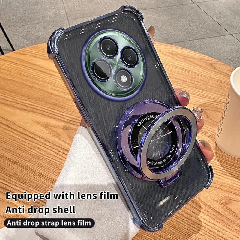 Circular Bracket Four Corner Anti-Shock Plating Case For Oppo Reno 12 Fs 11 F 10 Pro 8t 4g 5g 7 6 Lite 5 K Cover Reno12 12f 11f