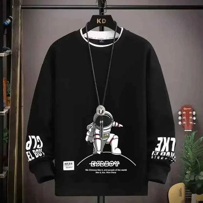 Autumn Men's Sweatshirt Adolescent Astronaut Printed Long Sleeve T-shirt Fashion Men's Clothing Grey O Neck Harajuku Top New