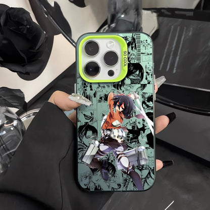 Anime M-Mikasa A-Ackerman Phone Case For iPhone 16 15 14 13 12 11 Pro Max Black Matte Multicolor Laser Metallic Aurora Cover