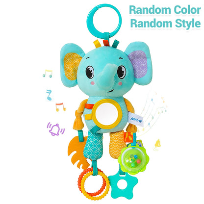 Soft Hanging Crinkle Squeaky Sensory LearningToy Stroller Car Seat Crib Travel Plush Animal Wind Chime with Teether Boys Girls - ST Superstore