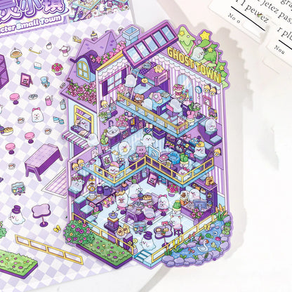 Plus Size 2.5D Cartoon Castle Town Landscape Sticker Scene DIY Toy Game Sticker Festival Birthday Gift for Kid Child Girl