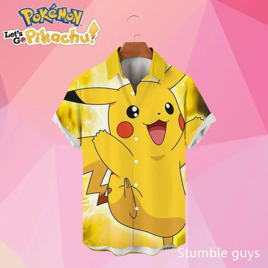 Pokemon Pikachu Hawaiian Men's Shirts 3D Printed Men's Summer Beach Oversize Anime Short-sleeved T-shirt