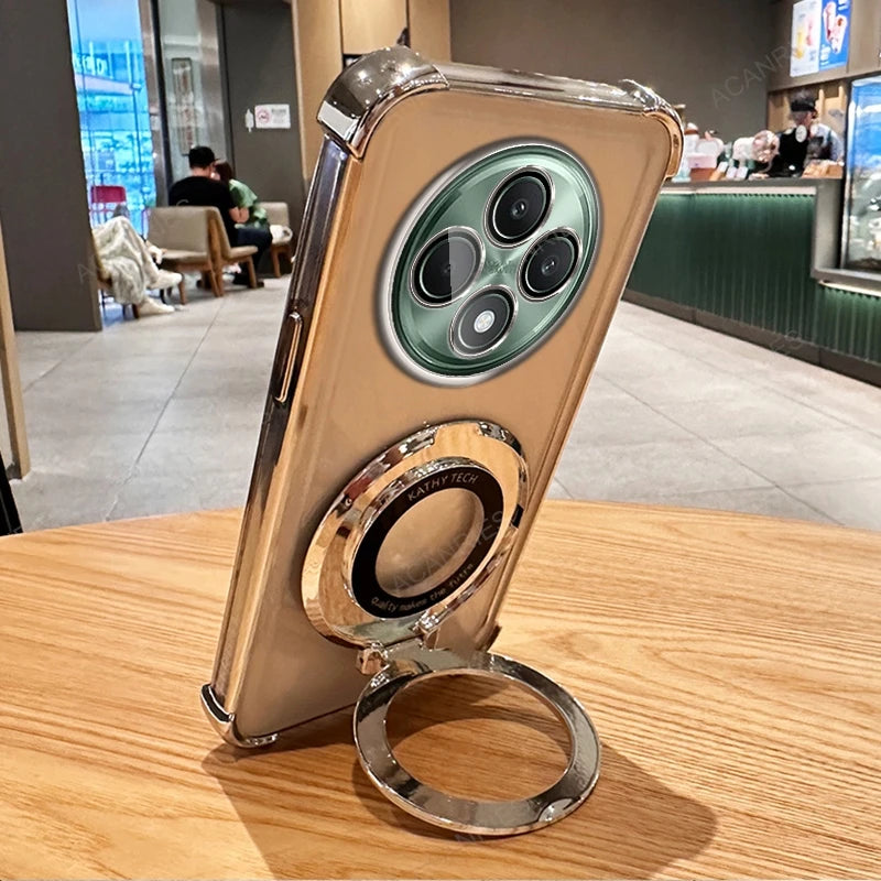 Circular Bracket Four Corner Anti-Shock Plating Case For Oppo Reno 12 Fs 11 F 10 Pro 8t 4g 5g 7 6 Lite 5 K Cover Reno12 12f 11f