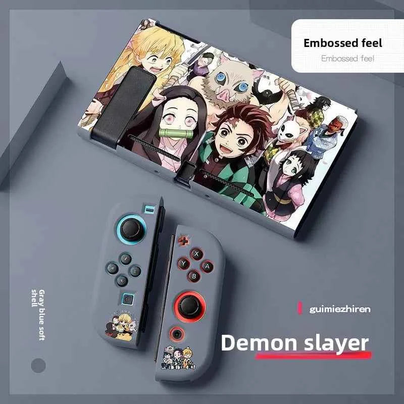 Demon Slayer Painted Relief Protective Case for Switch NS TPU Soft-shell Split Protective Case Creative Game Console Accessories