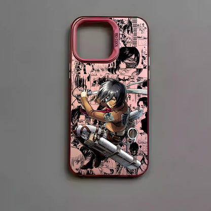 Anime M-Mikasa A-Ackerman Phone Case For iPhone 16 15 14 13 12 11 Pro Max Black Matte Multicolor Laser Metallic Aurora Cover