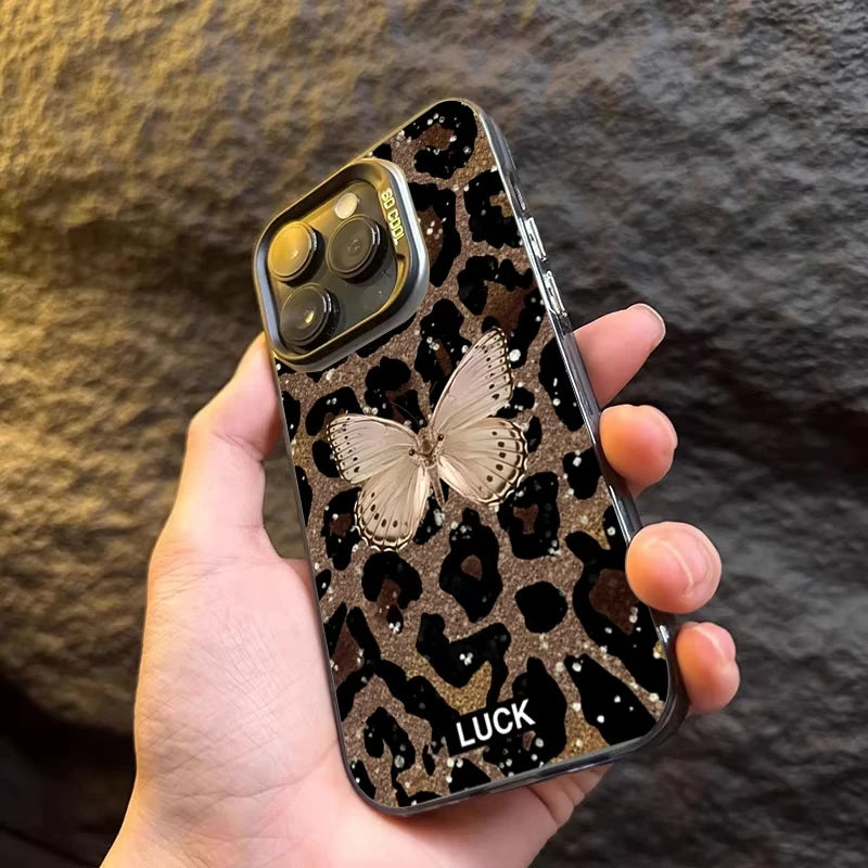 Animal Butterfly Leopard Print Phone Case For iPhone 16 Pro Max 16E 15 14 Plus 13 12 11 Pro X XS XR 7 8 Plus SE Shockproof Cover