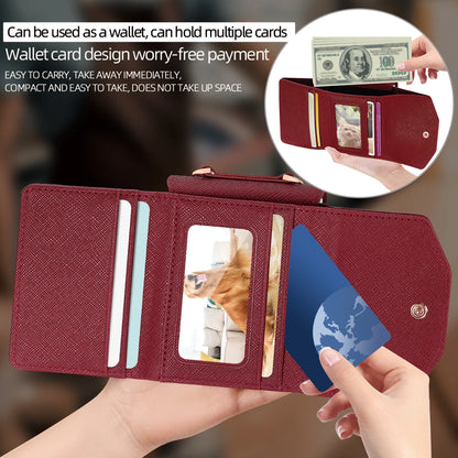 VIETAO Dark Red PU Leather Wallet Phone Case with Wrist Strap for Galaxy Z Flip 7/6/5/4/3 Women's Fashionable Phone Cover Case