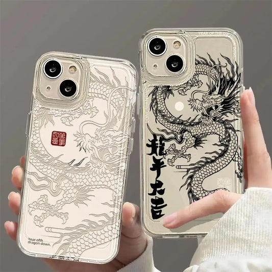 Phone Case For Samsung Galaxy S24 S23 Ultra S20 S21 FE S22 Plus S21FE S23FE Cover Soft Clear TPU Chinese Dragon