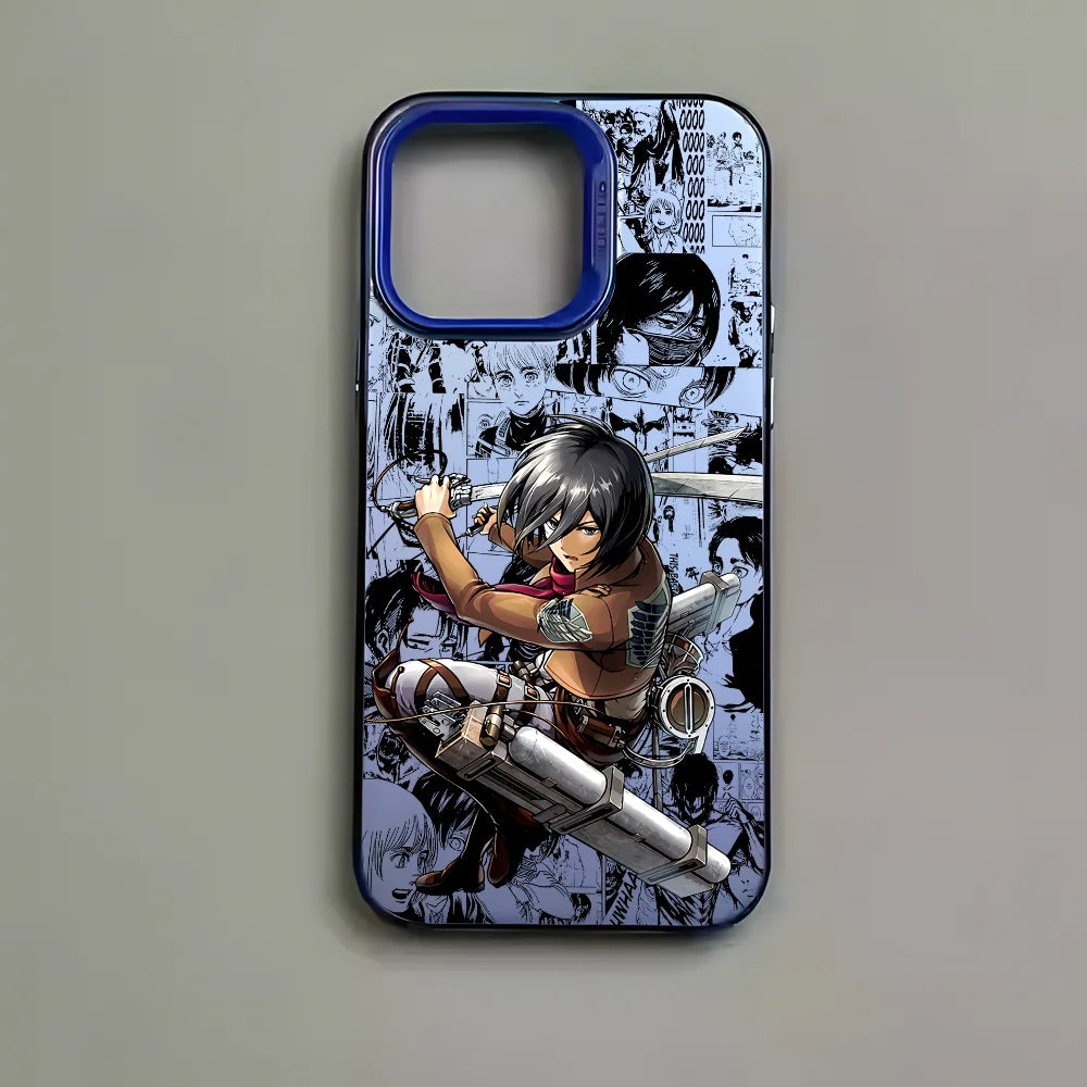 Anime M-Mikasa A-Ackerman Phone Case For iPhone 16 15 14 13 12 11 Pro Max Black Matte Multicolor Laser Metallic Aurora Cover