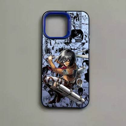 Anime M-Mikasa A-Ackerman Phone Case For iPhone 16 15 14 13 12 11 Pro Max Black Matte Multicolor Laser Metallic Aurora Cover