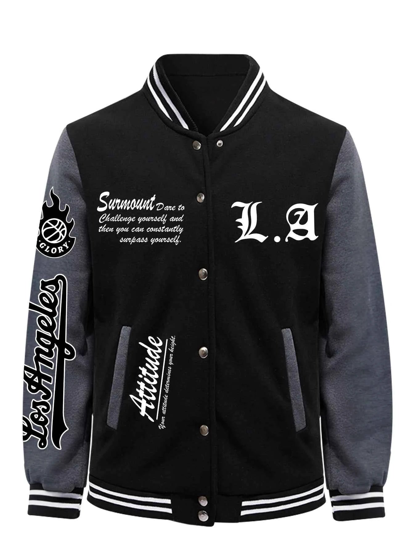 Your Attitude Deternires Your Reight Prints Baseball Jacket Men Casual Loose Top Autumn Fleece Clothing American Hip Hop Coat