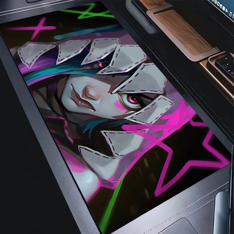 Mouse Pad PC 900x400 Colorful Graffiti Desktop Mouse Mat League of Legends Jinx Mousepad Laptop Arcane Anime Girl Keyboard Mat