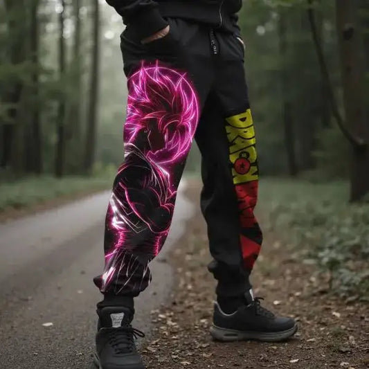Goku Print New Streetwear 2025 Mens High Waist Cotton Pants Wide Leg Trousers Loose Fit Casual Breathable Sweatpants