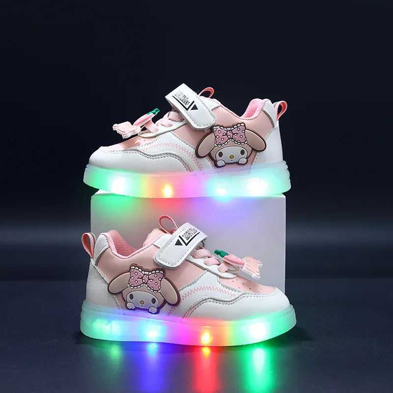 Sanrio Children Led Shoe Girls Lighted Sneakers Glowing Shoe for Kids Soft Soled Breathable Casual Toddler Kuromi Baby Shoes