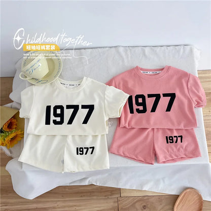 Sports Casual Clothes Boys And Girls Half Sleeve Tshirt Simple Loose Short Pants Outdoor Wear Toddler Printing Trendy Two-piece - ST Superstore