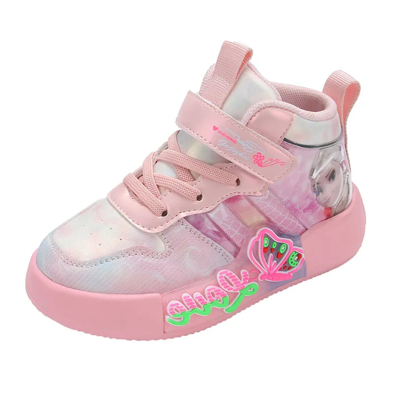 Children Sneakers Girls Fashion Cartoon Mid-top Sneaker Warm Winter Cotton Soft Sole Non-slip Casual Shoes Size 26-36