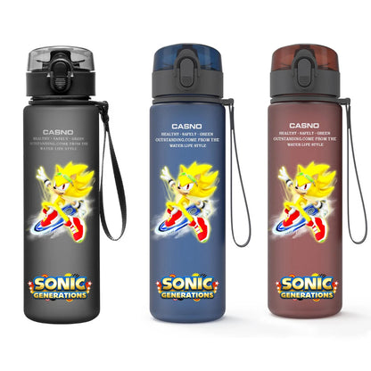 560ML Sonic Hedgehog Sports Water Bottle Portable Gym Travel Clear Leakproof Drinking Bottle Frosted Water Cup Gift for Friends