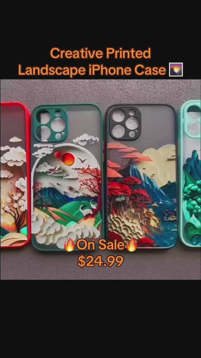 Printed Landscape Phone Case for iPhone 17, 16, 15, 14, 11, 12, 13, Pro Max, Mini, XS, X, XR, 16 Plus, Creative Mountains Shockproof Cover